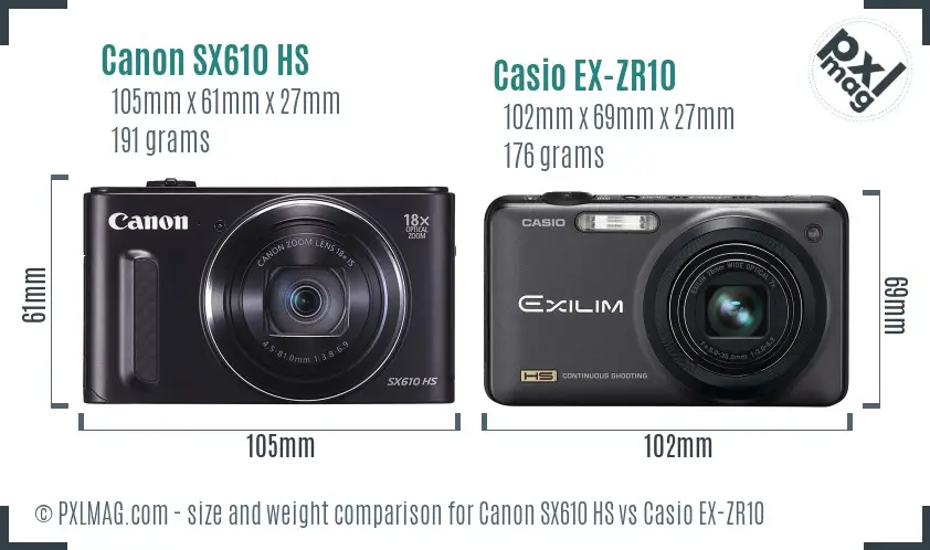 Canon SX610 HS vs Casio EX-ZR10 size comparison