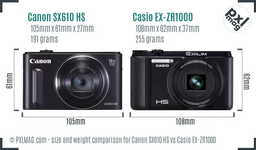 Canon SX610 HS vs Casio EX-ZR1000 size comparison