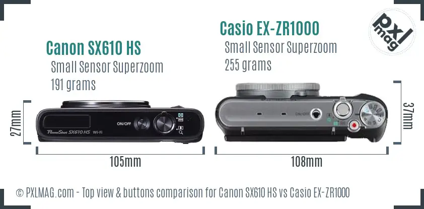 Canon SX610 HS vs Casio EX-ZR1000 top view buttons comparison