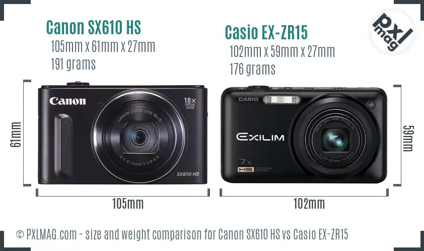 Canon SX610 HS vs Casio EX-ZR15 size comparison