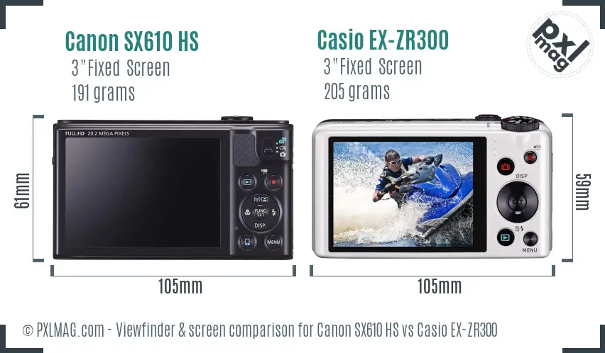 Canon SX610 HS vs Casio EX-ZR300 Screen and Viewfinder comparison