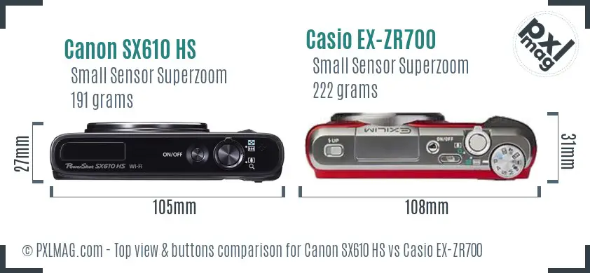 Canon SX610 HS vs Casio EX-ZR700 top view buttons comparison