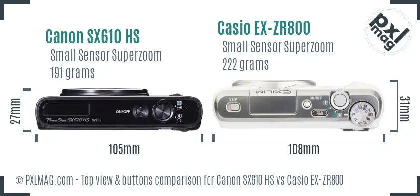Canon SX610 HS vs Casio EX-ZR800 top view buttons comparison