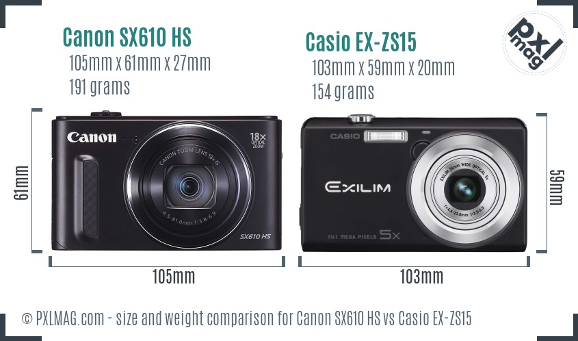 Canon SX610 HS vs Casio EX-ZS15 size comparison
