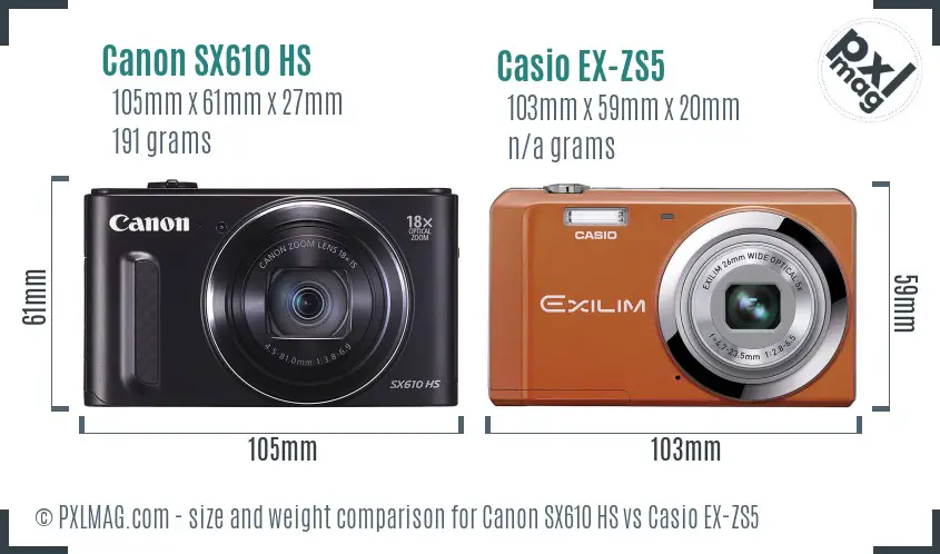 Canon SX610 HS vs Casio EX-ZS5 size comparison