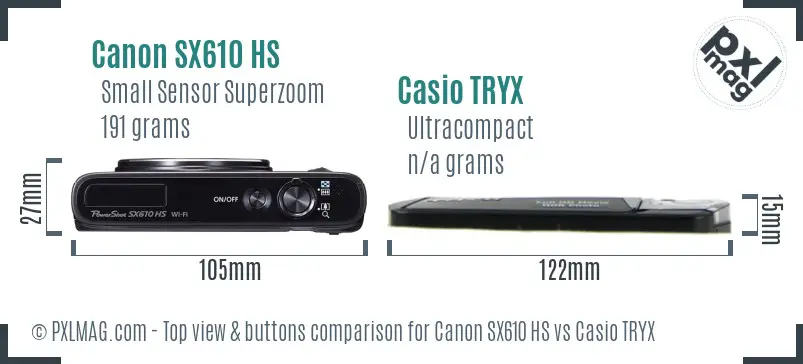 Canon SX610 HS vs Casio TRYX top view buttons comparison Canon SX610 HS vs Casio TRYX top view buttons comparison