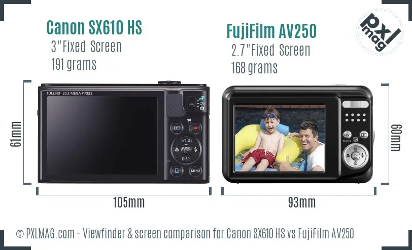 Canon SX610 HS vs FujiFilm AV250 Screen and Viewfinder comparison Canon SX610 HS vs FujiFilm AV250 Screen and Viewfinder comparison