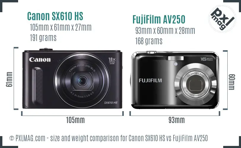 Canon SX610 HS vs FujiFilm AV250 size comparison Canon SX610 HS vs FujiFilm AV250 size comparison