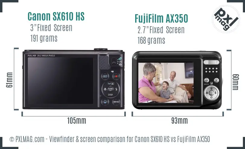 Canon SX610 HS vs FujiFilm AX350 Screen and Viewfinder comparison Canon SX610 HS vs FujiFilm AX350 Screen and Viewfinder comparison