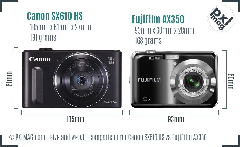 Canon SX610 HS vs FujiFilm AX350 size comparison Canon SX610 HS vs FujiFilm AX350 size comparison