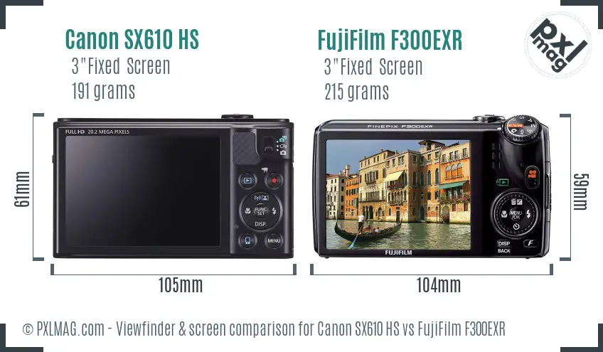Canon SX610 HS vs FujiFilm F300EXR Screen and Viewfinder comparison