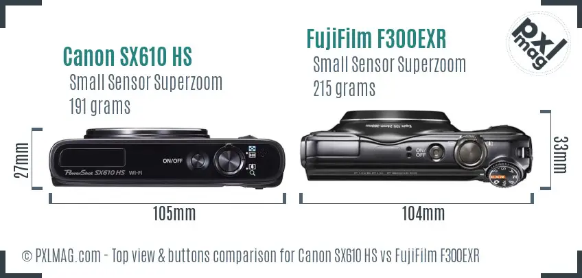 Canon SX610 HS vs FujiFilm F300EXR top view buttons comparison