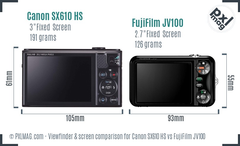 Canon SX610 HS vs FujiFilm JV100 Screen and Viewfinder comparison