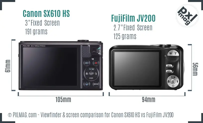 Canon SX610 HS vs FujiFilm JV200 Screen and Viewfinder comparison