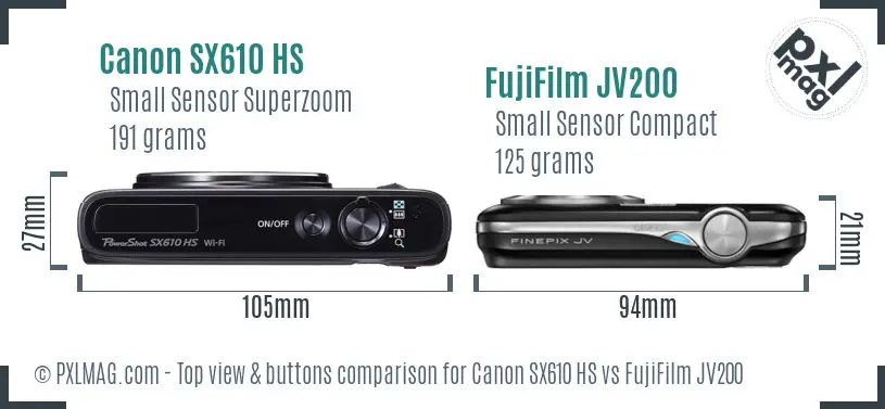 Canon SX610 HS vs FujiFilm JV200 top view buttons comparison