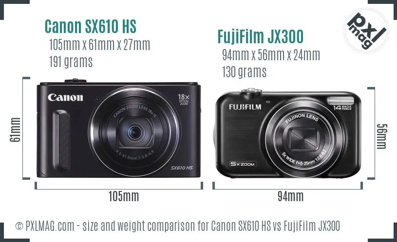 Canon SX610 HS vs FujiFilm JX300 size comparison