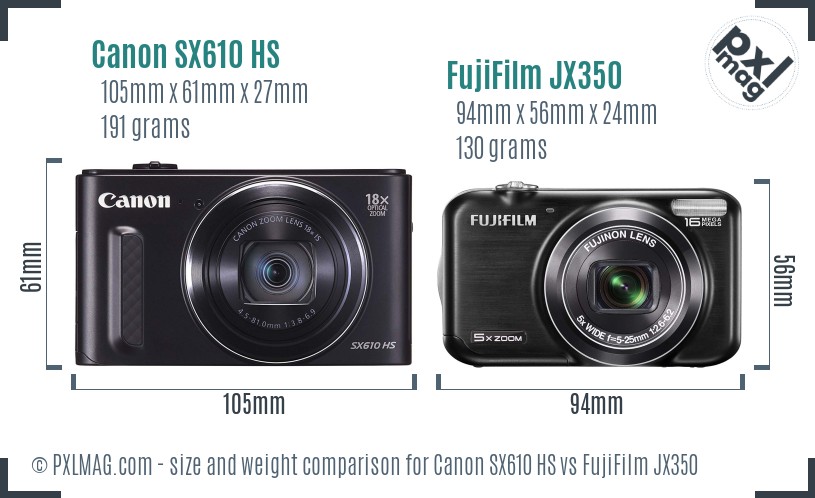 Canon SX610 HS vs FujiFilm JX350 size comparison Canon SX610 HS vs FujiFilm JX350 size comparison