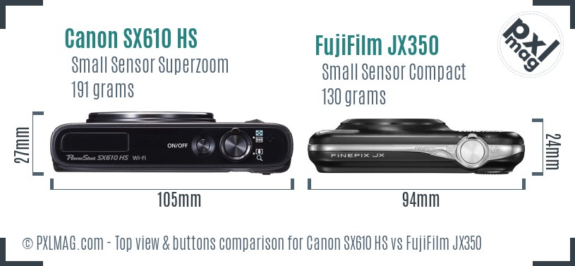 Canon SX610 HS vs FujiFilm JX350 top view buttons comparison