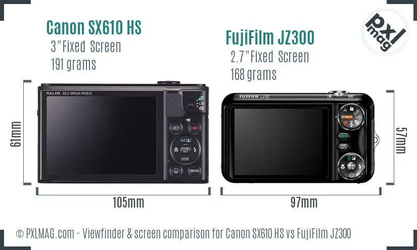 Canon SX610 HS vs FujiFilm JZ300 Screen and Viewfinder comparison