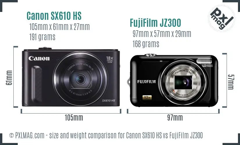 Canon SX610 HS vs FujiFilm JZ300 size comparison