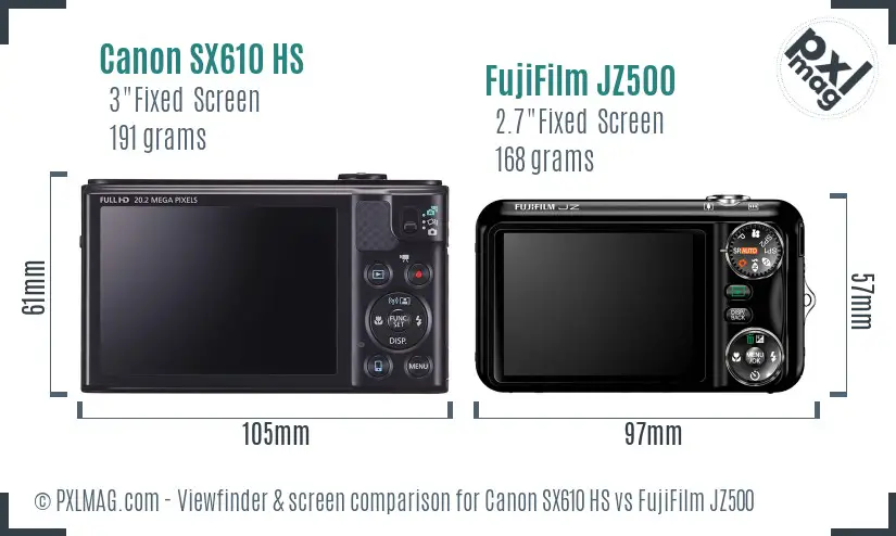Canon SX610 HS vs FujiFilm JZ500 Screen and Viewfinder comparison Canon SX610 HS vs FujiFilm JZ500 Screen and Viewfinder comparison