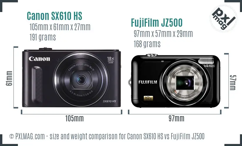 Canon SX610 HS vs FujiFilm JZ500 size comparison Canon SX610 HS vs FujiFilm JZ500 size comparison