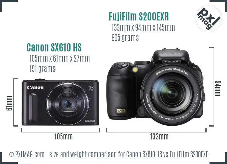 Canon SX610 HS vs FujiFilm S200EXR size comparison