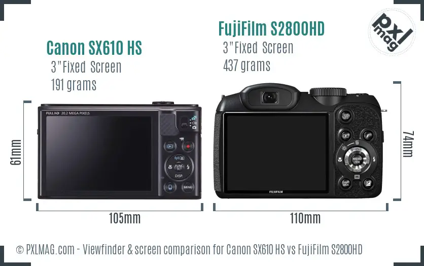 Canon SX610 HS vs FujiFilm S2800HD Screen and Viewfinder comparison