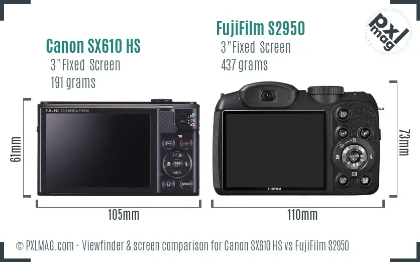 Canon SX610 HS vs FujiFilm S2950 Screen and Viewfinder comparison