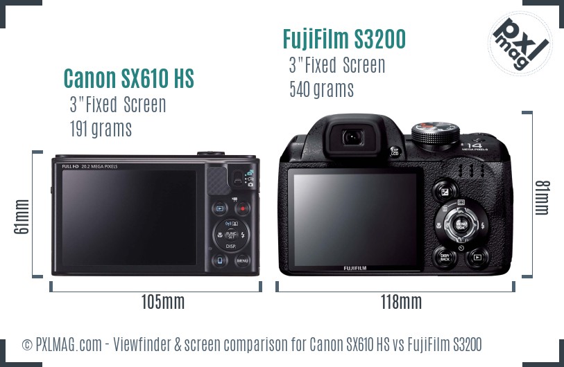 Canon SX610 HS vs FujiFilm S3200 Screen and Viewfinder comparison