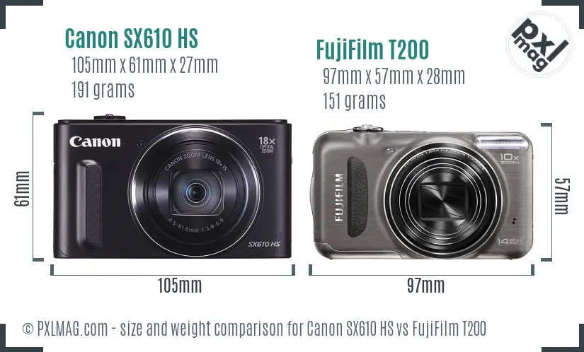 Canon SX610 HS vs FujiFilm T200 size comparison Canon SX610 HS vs FujiFilm T200 size comparison