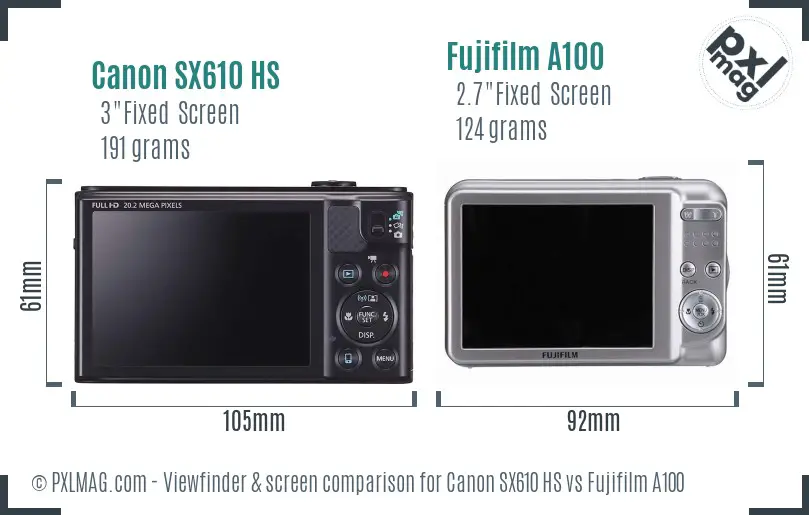 Canon SX610 HS vs Fujifilm A100 Screen and Viewfinder comparison Canon SX610 HS vs Fujifilm A100 Screen and Viewfinder comparison