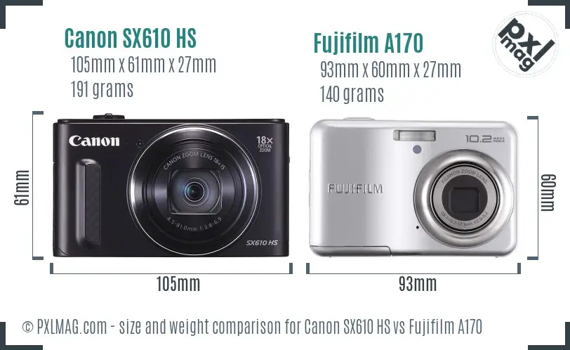 Canon SX610 HS vs Fujifilm A170 size comparison Canon SX610 HS vs Fujifilm A170 size comparison