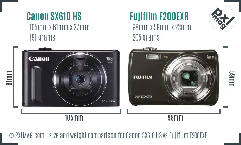 Canon SX610 HS vs Fujifilm F200EXR size comparison