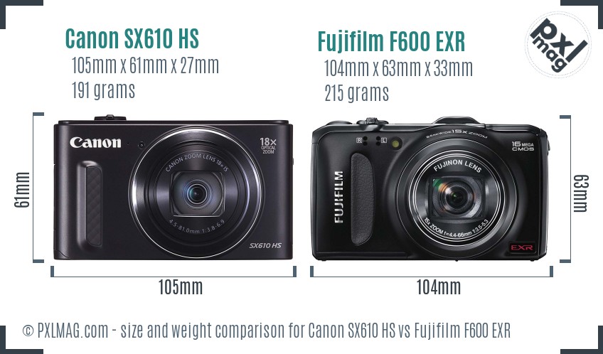Canon SX610 HS vs Fujifilm F600 EXR size comparison Canon SX610 HS vs Fujifilm F600 EXR size comparison
