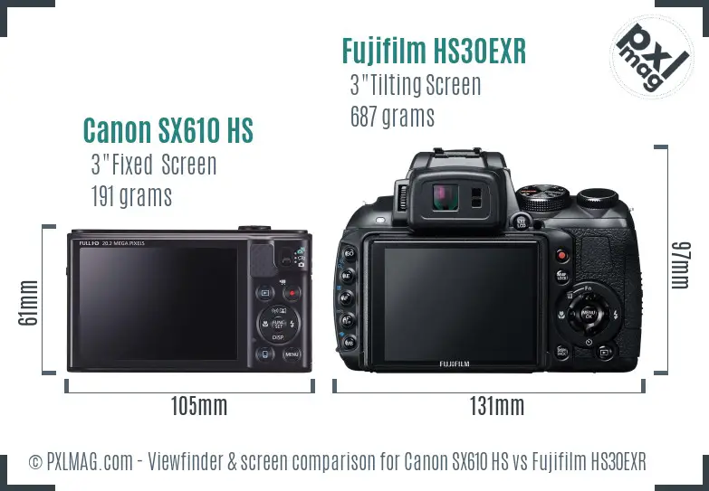 Canon SX610 HS vs Fujifilm HS30EXR Screen and Viewfinder comparison Canon SX610 HS vs Fujifilm HS30EXR Screen and Viewfinder comparison