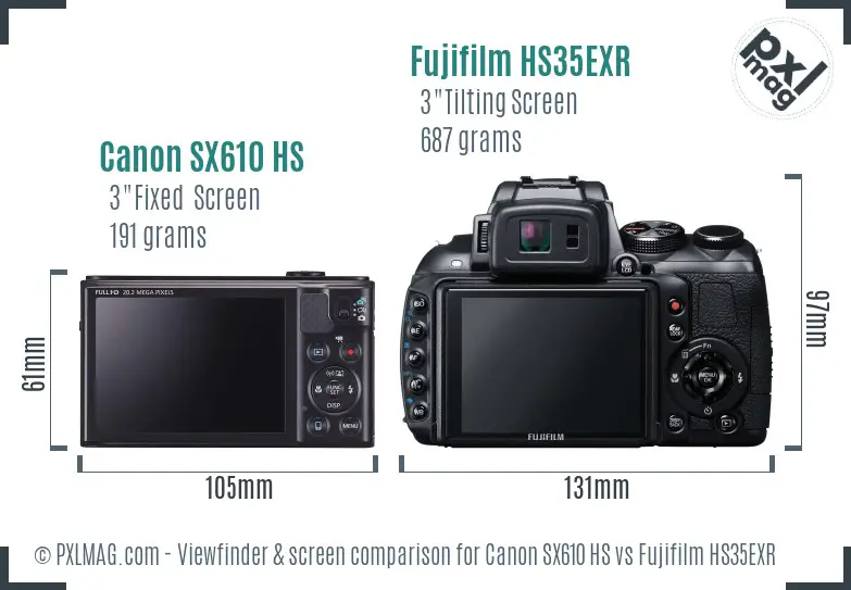 Canon SX610 HS vs Fujifilm HS35EXR Screen and Viewfinder comparison