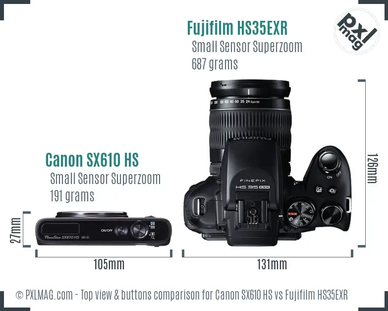 Canon SX610 HS vs Fujifilm HS35EXR top view buttons comparison