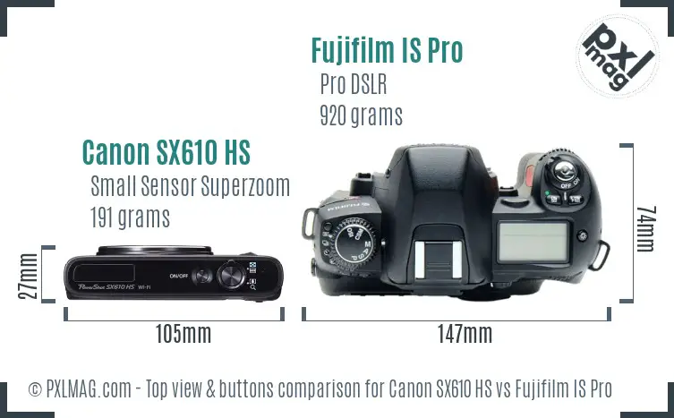 Canon SX610 HS vs Fujifilm IS Pro top view buttons comparison