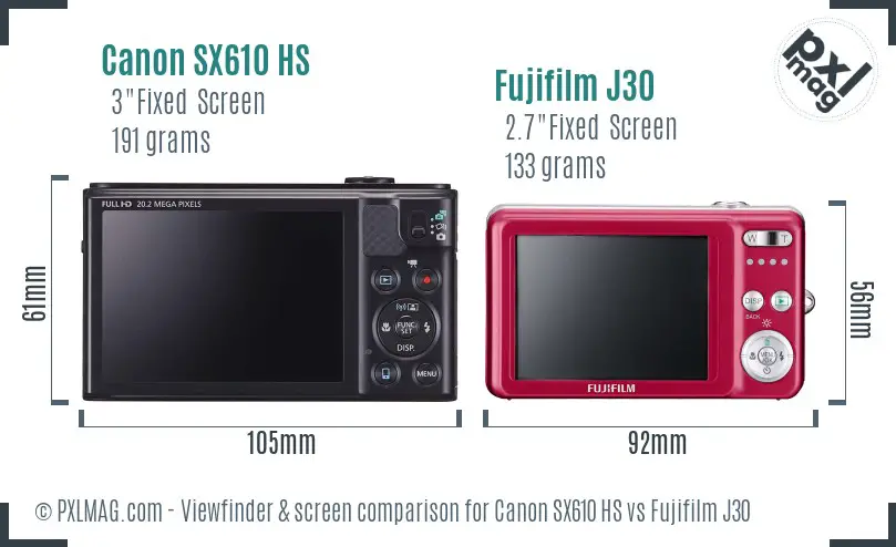 Canon SX610 HS vs Fujifilm J30 Screen and Viewfinder comparison