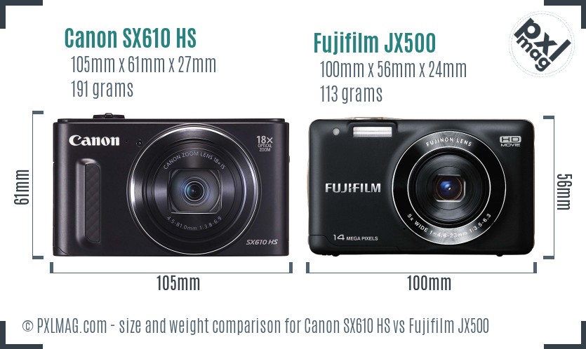 Canon SX610 HS vs Fujifilm JX500 size comparison Canon SX610 HS vs Fujifilm JX500 size comparison