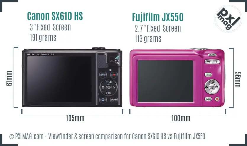 Canon SX610 HS vs Fujifilm JX550 Screen and Viewfinder comparison Canon SX610 HS vs Fujifilm JX550 Screen and Viewfinder comparison