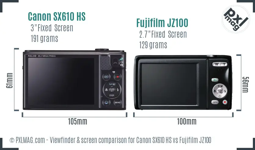 Canon SX610 HS vs Fujifilm JZ100 Screen and Viewfinder comparison