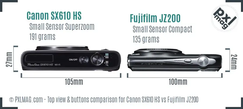 Canon SX610 HS vs Fujifilm JZ200 top view buttons comparison