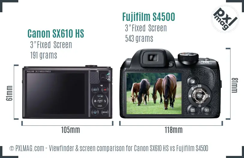Canon SX610 HS vs Fujifilm S4500 Screen and Viewfinder comparison Canon SX610 HS vs Fujifilm S4500 Screen and Viewfinder comparison