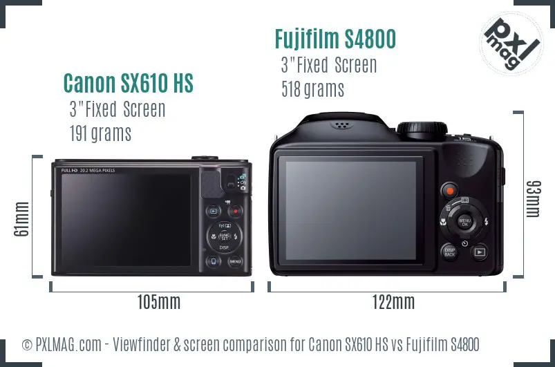 Canon SX610 HS vs Fujifilm S4800 Screen and Viewfinder comparison Canon SX610 HS vs Fujifilm S4800 Screen and Viewfinder comparison