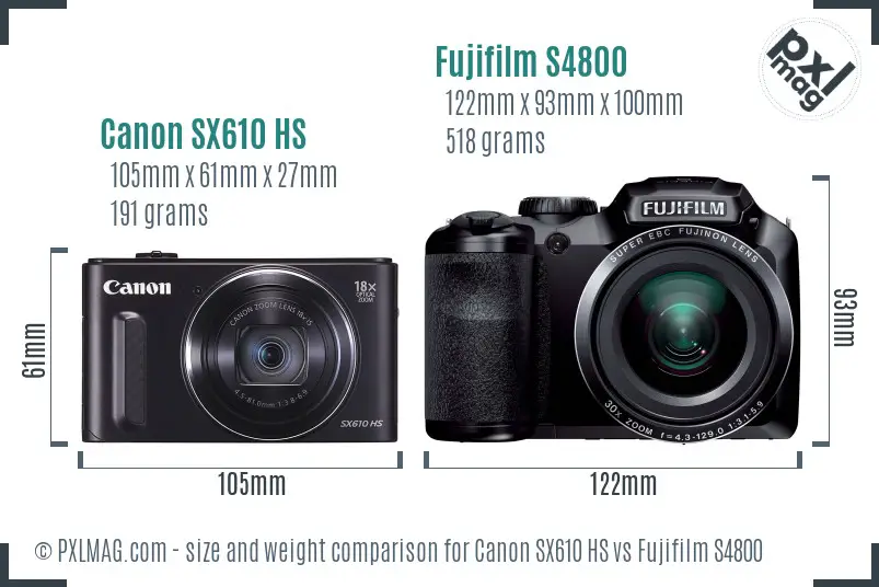 Canon SX610 HS vs Fujifilm S4800 size comparison Canon SX610 HS vs Fujifilm S4800 size comparison