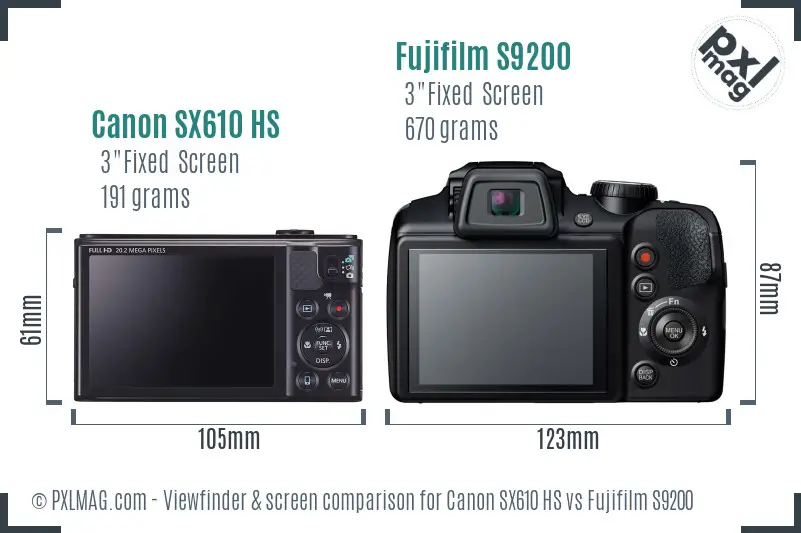 Canon SX610 HS vs Fujifilm S9200 Screen and Viewfinder comparison