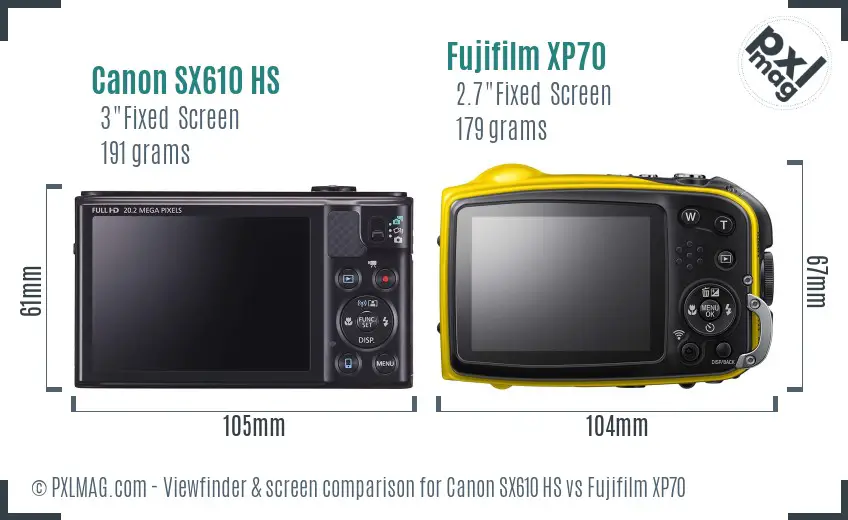 Canon SX610 HS vs Fujifilm XP70 Screen and Viewfinder comparison Canon SX610 HS vs Fujifilm XP70 Screen and Viewfinder comparison