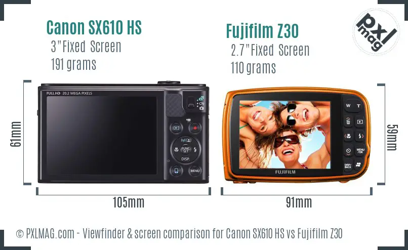 Canon SX610 HS vs Fujifilm Z30 Screen and Viewfinder comparison